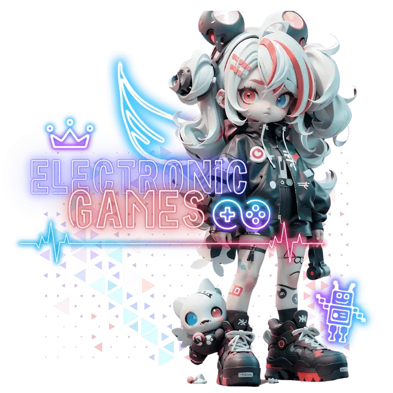 電子遊戲主題角色插畫，呈現科技風數位娛樂視覺